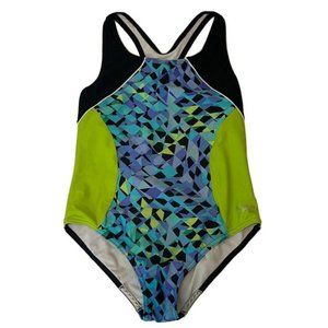 SPEEDO Girl’s 14 Swimsuit One-Piece Green Black